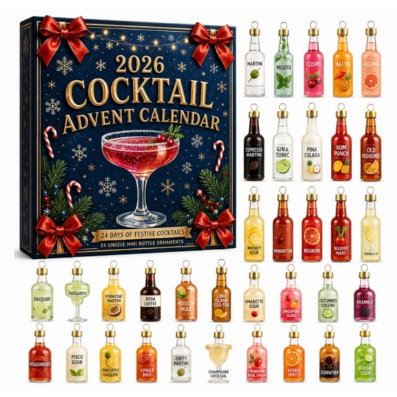 2026 Advent Calendar with 24 Mini Bottle Ornaments â Festive Christmas Countdown Box â Holiday Party Decoration Gift Set
