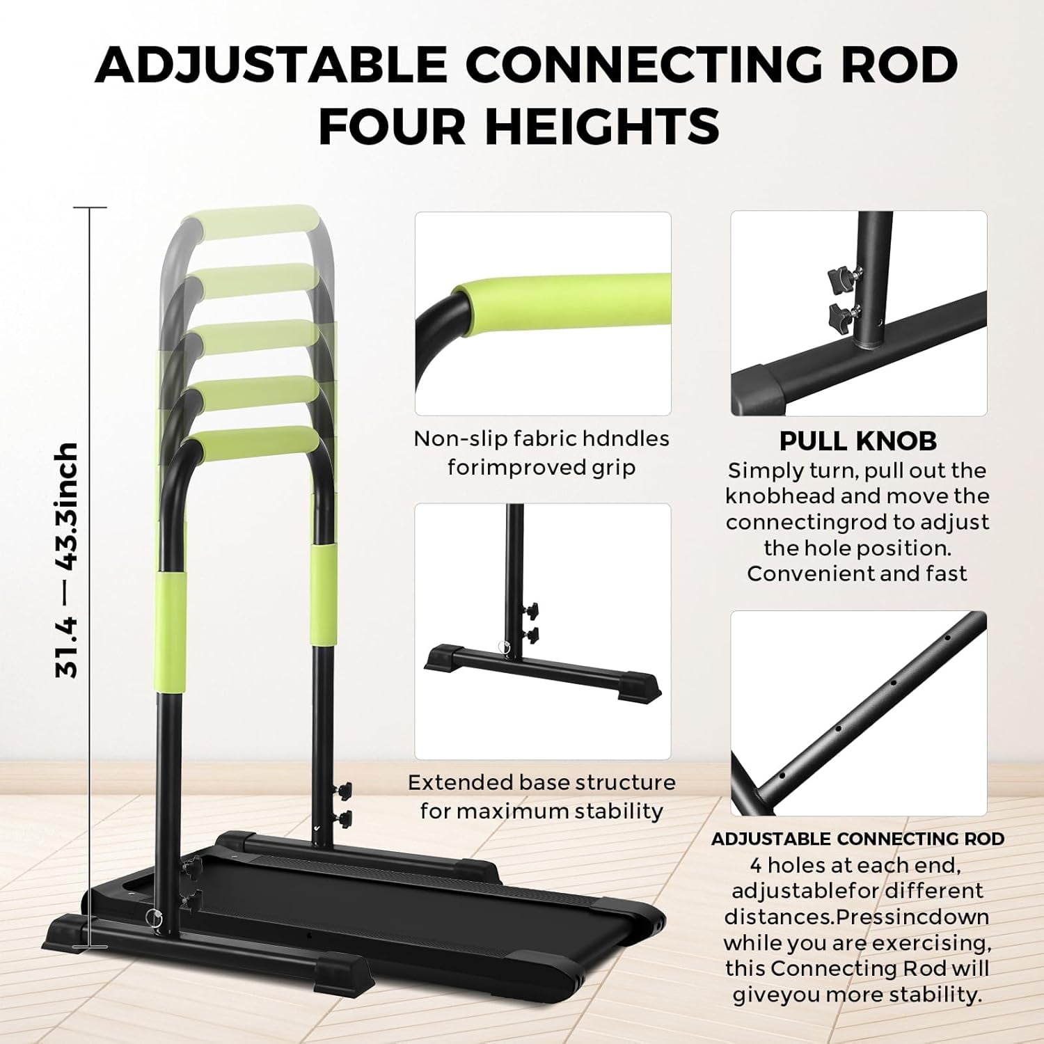 Walking Pad Handle Bar Only, Compatible with 24.4'' Wide Walking Pad, Max 43.3'' Height Parallettes Bar, Non-Slip Base