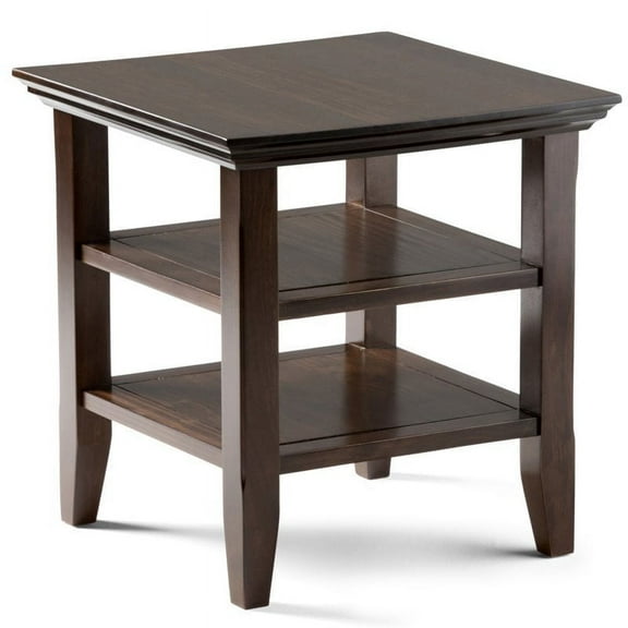 Simpli Home Acadian Wood 19" Square Transitional End Table in Brunette Brown