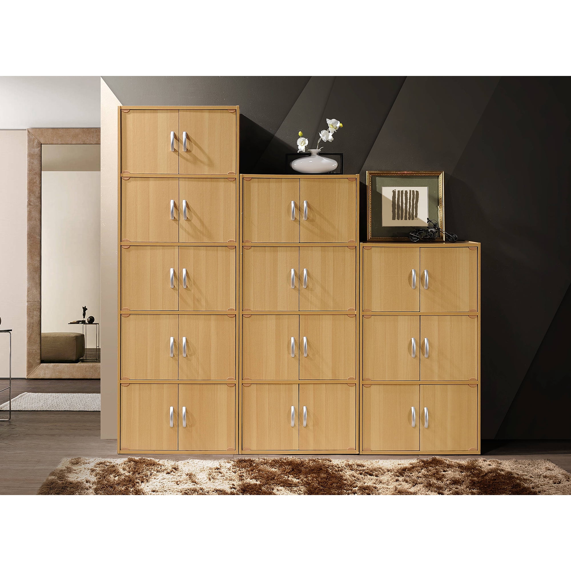 Home Indoor Decorative 3-Shelf, 6-Door Bookcase