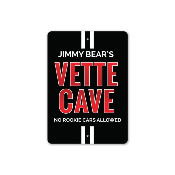 Personalized Vette Cave Chevy Corvette Aluminum Metal Decor Sign - 4x18 inches