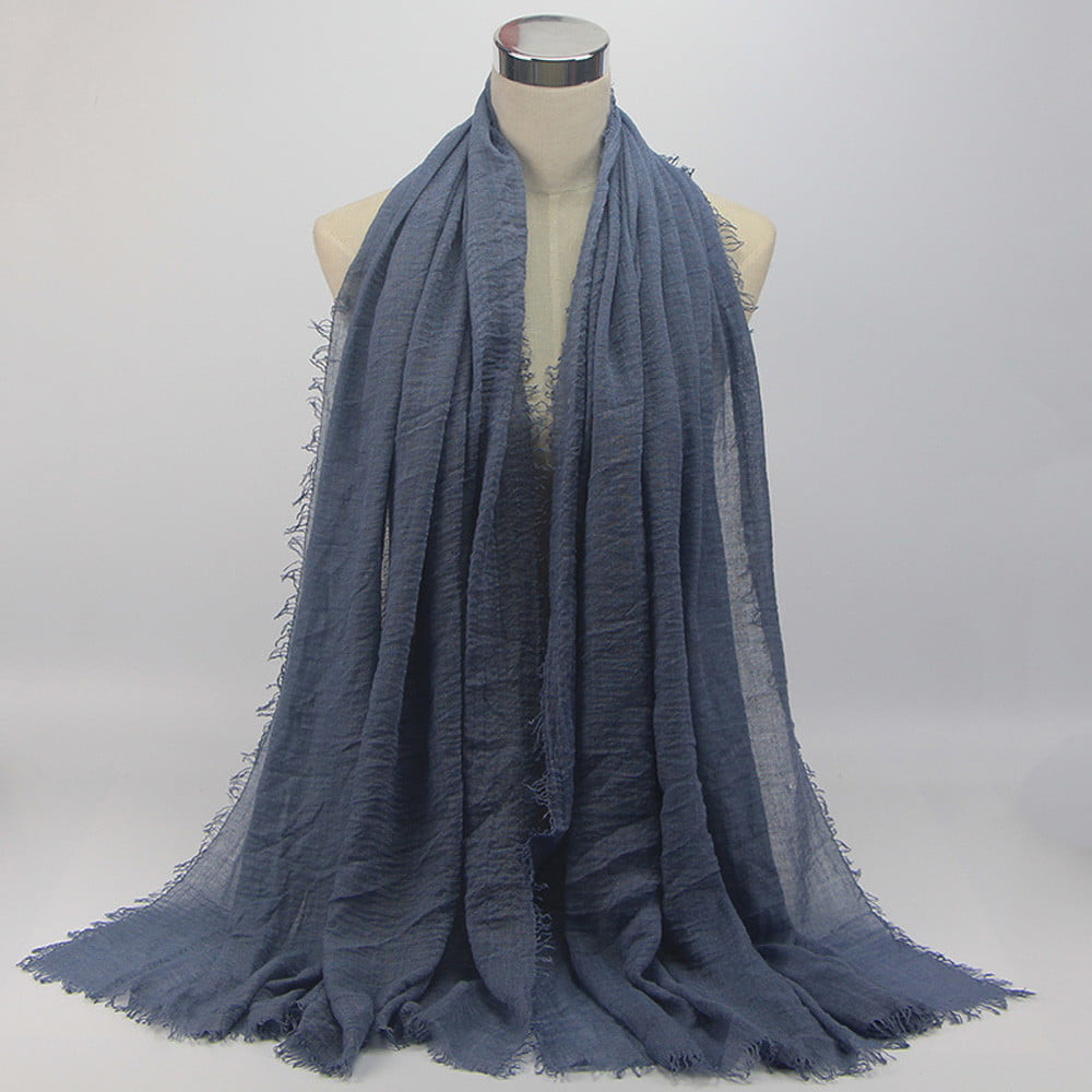Premium Quality Cotton Silk Maxi Plain Scarf Hijab Sarong Large Frayed Edge