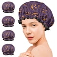 thumbnail image 7 of Shower Caps,Hand Drawn Halloween Pumpkin Pattern Waterproof Shower Cap for Women 4 Pieces,Double Reusable Hair Cover for Shower PEVA Elastic Stretch Hem, 7 of 7