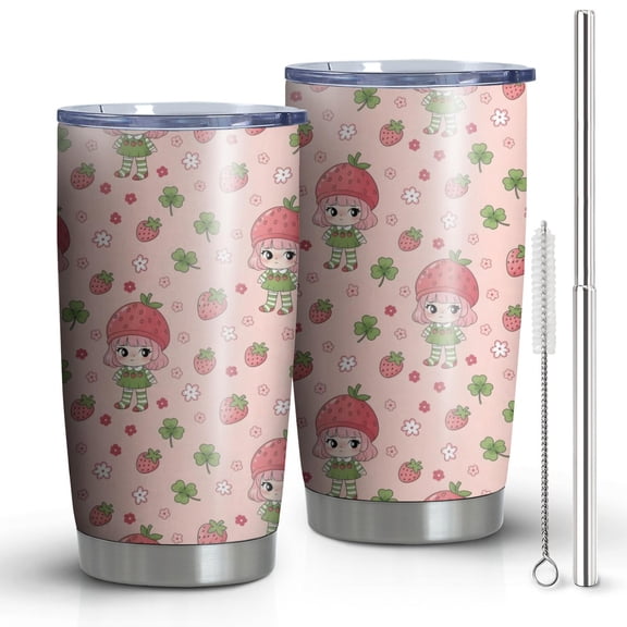 20oz Tumblers Strawberry Princess Pattern Stainless Steel Vacuum Insulated Double Wall Travel Tumbler Cups Mug with Lid and Straw,Cleaning Brush for Cold & Hot Drinks