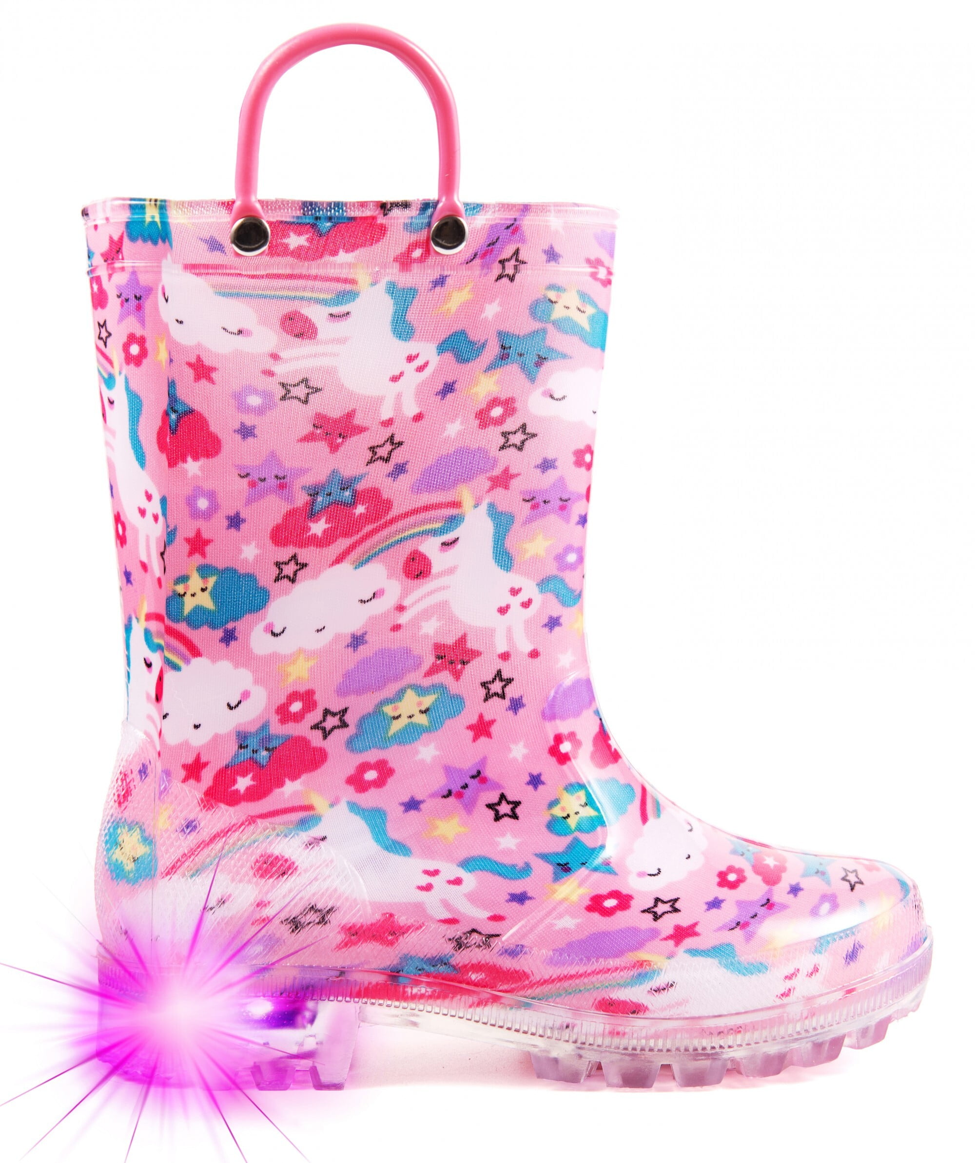 Girl Rain Boots Toddler Kids Lightweight Cute Waterproof Raining Shoes with Easy-on Handles Solid Color Rain Boots for Little Boys & Girls