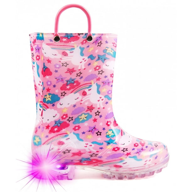 Toddler Girls Rain Boots Little Kids Baby Light Up Rubber Printed