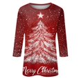 thumbnail image 4 of Kddylitq Merry Christmas 3/4 Sleeve Tops for Women Cute Xmas Tree Tshirts Plus Size Crew Neck Blouse Soft Holiday Pullover Tees Wine XL, 4 of 5