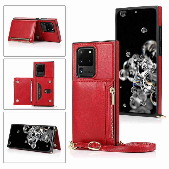 Dteck Case For Samsung S20 Ultra (6.9 inch) Wallet Case with Card Holder PU Leather Magnetic Pockets Slim Protective Shockproof Flip Folio Zipper Purse Cover, red