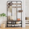 thumbnail image 3 of Hall Tree with Bench, Entryway Bench with Coat Rack, Mud Room Rack with 12 Double Hooks and Shoe Storage, Coat Tree, Shoe Rack Organizer, for Foyer, Front Door, Rustic Brown BF05MT01, 3 of 10