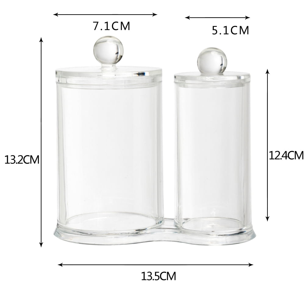 K-Cliffs Clear Acrylic Cotton Ball and Swab Holder/Attached Containers with Separate Lids/Cosmetic Organizer