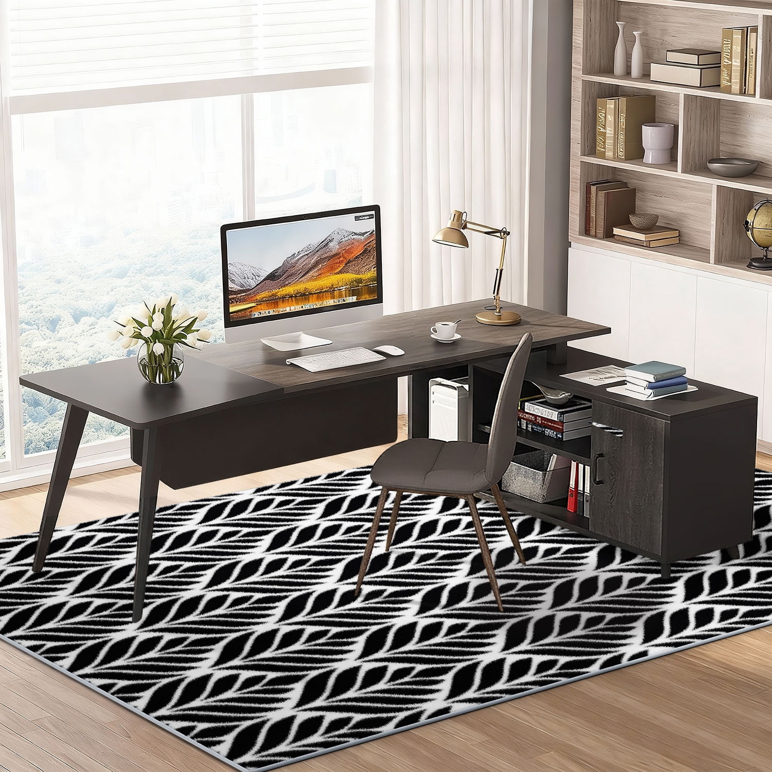 Curtilage 4'x6' Washable Area Rugs for Living Room, Non-Slip Abstract Indoor Rugs, Soft Low Pile Stain Resistant Carpet for Nursery, Entryway