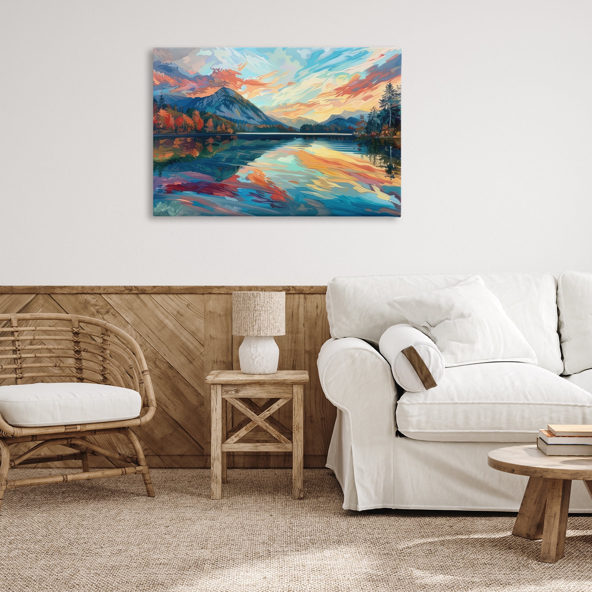 Stupell Industries Abstract Swirled Lake & Mountain Landscape & Nature Painting Wrapped Canvas Art Print Wall Art, 36 x 24