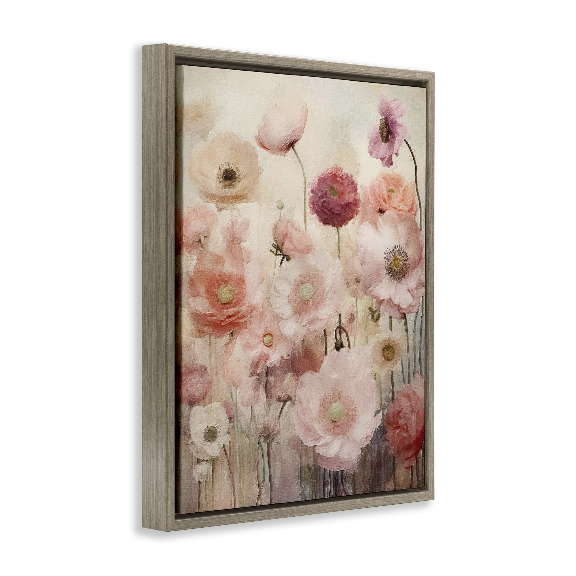 Stupell Industries Blush Flower Garden Botanical & Floral Painting Brown Floater Framed Art Print Wall Art, 17 x 21