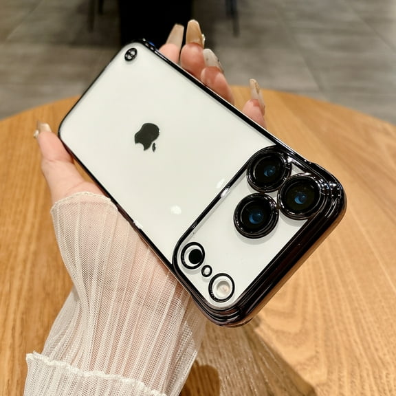 for iPhone 13 Transparent Frameless Back Cover   Camera Lens Protector, Luxury Hard PC Anti-Scratch Shock-Absorbent Glossy Lightweight Borderless Cover, Support Wireless Charging, Black