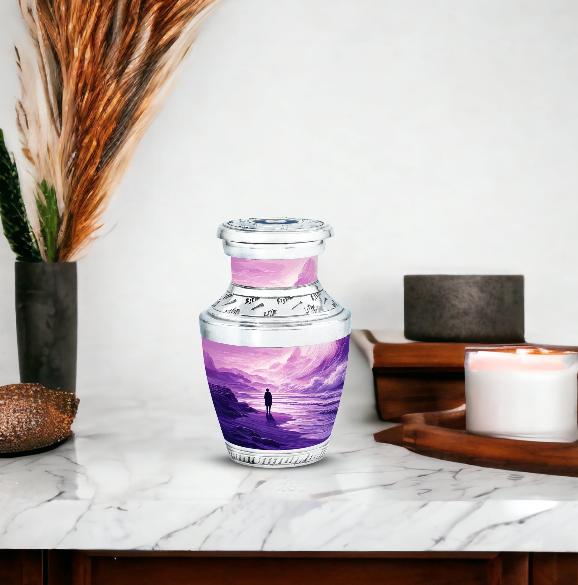 MUKTIVE Mountain Mini Cremation Urn for Human Ashes for Mom & Dad - Decorative Keepsake Funeral Purple Urns for Adult Male & Female - 3 Inch