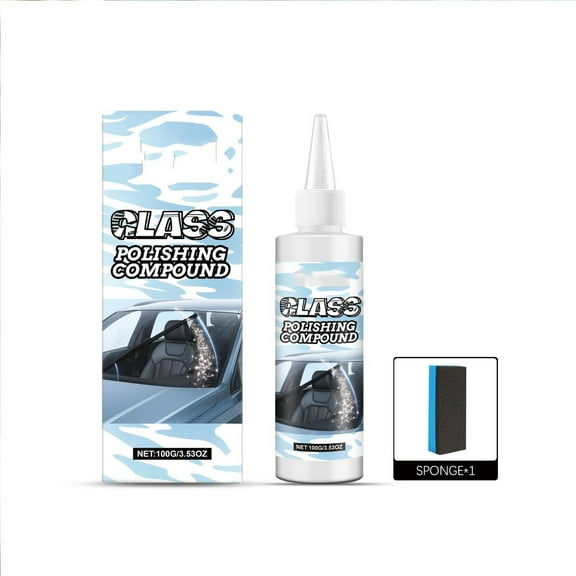Car Glass Polishing Compound 100Ml Windshield Cleaner Oil Film Remover With Sponge Applicator For Auto Vehicle Window Maintenance