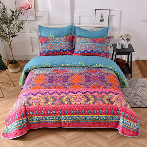 Details about   Caurbed Bohemian Quilt Set Queen Exotic Boho Colorful Floral Printed Quilted Cov 