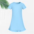 thumbnail image 4 of CPNG Girls Soft Knit Dress Round Neck Short Sleeve A Line Ruffled Dress Summer Casual Dress Homewear Dress Sleepwear Dress(Light Blue,13-14 Years), 4 of 9