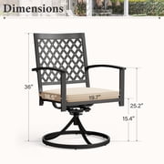 7-Piece Outdoor Patio Dining Set with Swivel Cushioned Chairs & 6 Person Table, All Weather Metal Steel Furniture, Black & Beige