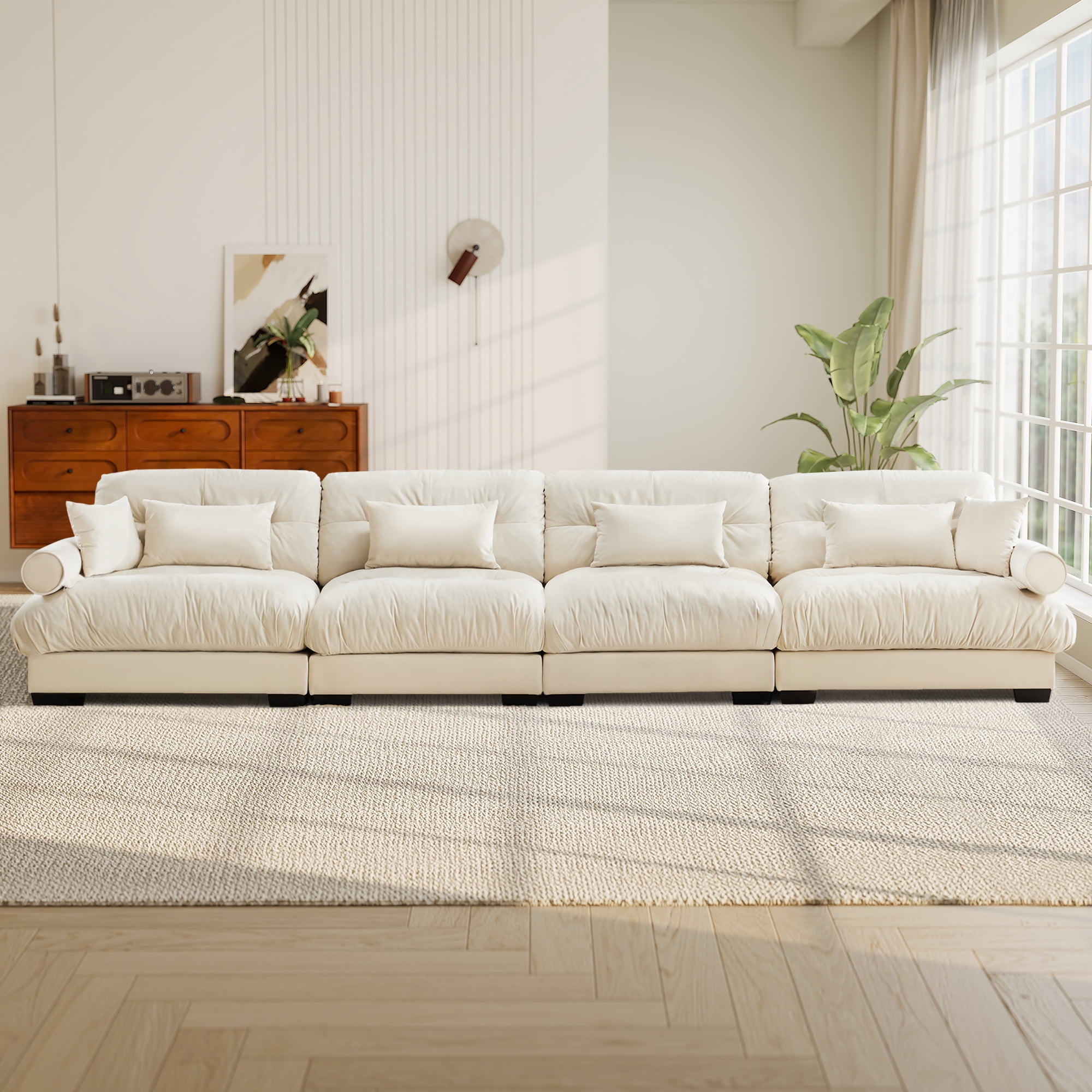 FFH Couches for Living Room, 166" Oversized 4 Seater Sofa, Modern Modular Sectional Sofa Cloud Sofa with Deep Seat (Velvet Beige, 4 Seater)