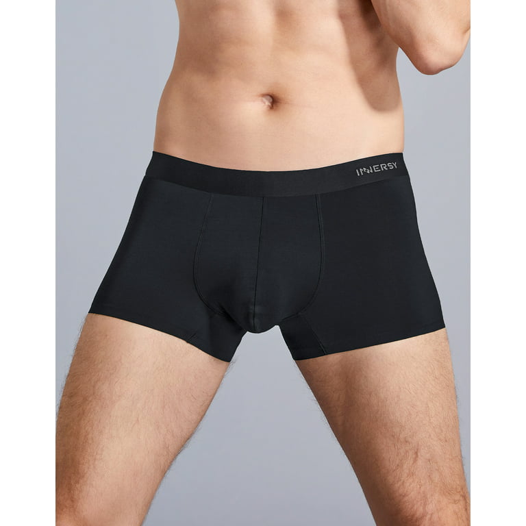 INNERSY Men's Micro Modal Boxer Briefs No Show Short Leg Trunks Underwear 3  Pack (L, Black)