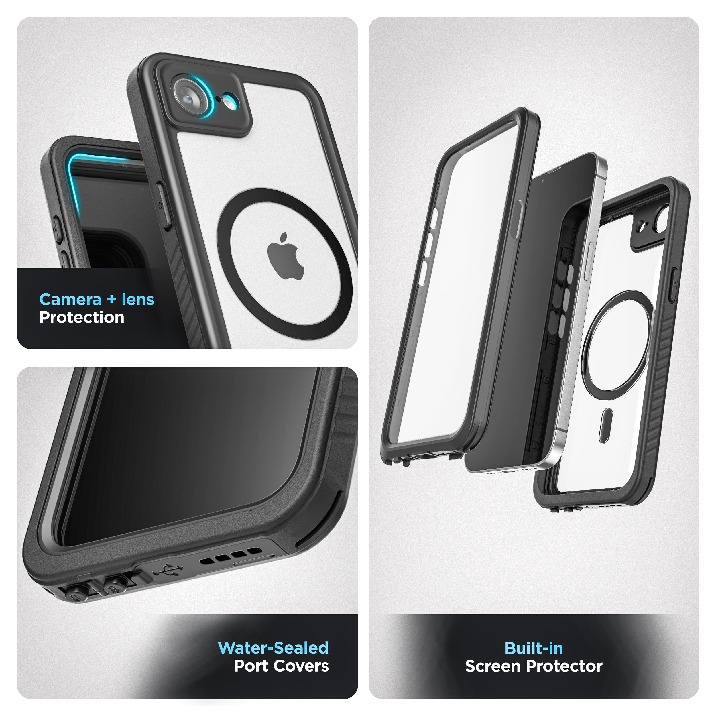 Encased Waterproof Case for iPhone 16e with Belt Clip Holster (Military Grade) Full Body Phone Case with Built-in Screen Protector and Port Covers (Compatible with MagSafe)