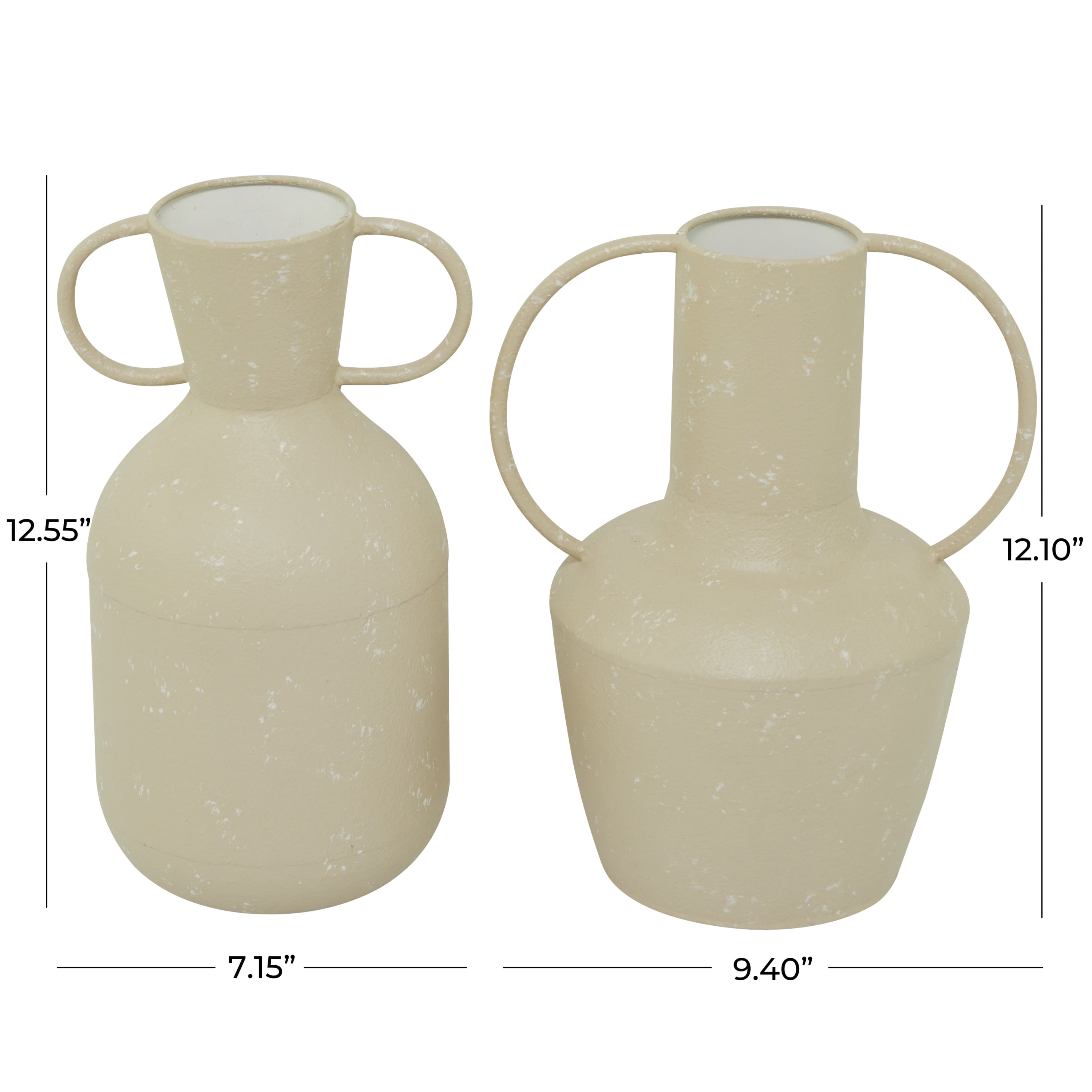 DecMode 7", 9"W Beige Metal Vase with Handles, Set of 2