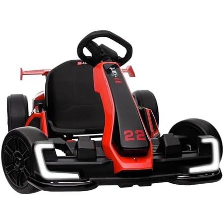Go Kart Electric Drift Kart Car with Adjustable Seat, 24V Outdoor Ride on Toy with 4 Speed Mode, Crazy Cart for Kids 6-12 Years Old,Fast 300W Motor,8.5 MPH, LED Lights, Bluetooth - Red