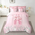 thumbnail image 2 of jejeloiu Initial Letter R Twin Bedding Sets 7-Piece,Kawaii Bowknot Bow Bedding Comforter Set,Pink Glitter Print Sheet Sets For Girls,Breathable Bedroom Decoration Reversible, 2 of 8