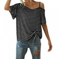thumbnail image 5 of Women Summer Striped Cold Shoulder Tops Casual Loose T-Shirt Blouse Tunic Top, 5 of 5