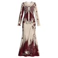 thumbnail image 4 of Xijirk Women Halloween Skeleton Rose Printed Maxi Dress Long Sleeve Crewneck Fitted Floor Length Outfit for Evening Party Themed Occasion,5XL, 4 of 5