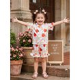 thumbnail image 4 of RUINIXCW Toddler Baby Girl Silk Satin Back to School Pajamas Set Kids Summer PJS Set Sleepwear Apple Pencil Printed Short Sleeve Button Down Shirt and Ruffle Shorts Set Homewear Loungewear 1-7 Years, 4 of 9
