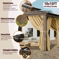 thumbnail image 3 of HOTEEL 10' x 15' Hardtop Gazebo, Outdoor Steel Double Galvanized Roof Canopy, Aluminum Frame Permanent Pavilion Metal Gazebo with Curtains and Netting, Sunshade for Patios, Gardens, Lawns, Brown, 3 of 15