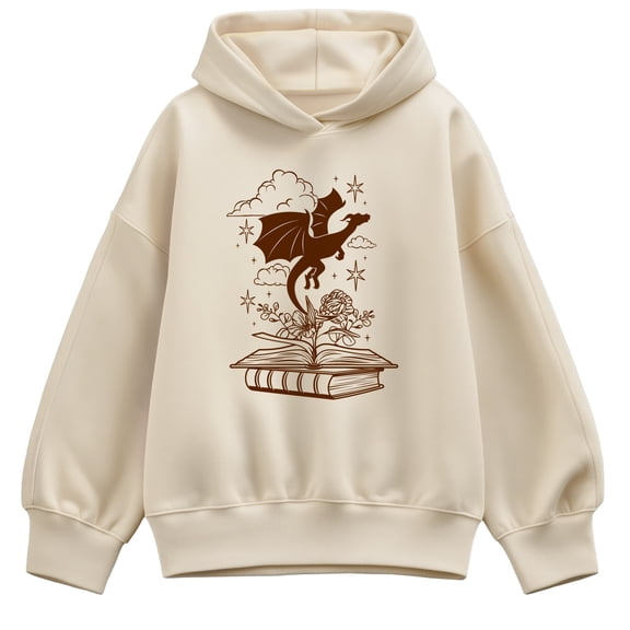Instant Message - Dragon Flying Out Of Book - Women's Oversized Fleece Hoodie Sweatshirt