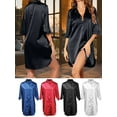 thumbnail image 5 of Spencer Women Satin Nightshirt Button Down Nightgown 3/4 Short Sleeve V-Neck Boyfriend Sleepshirt Side Slit Sleepwear Home Wear (XL,White), 5 of 10