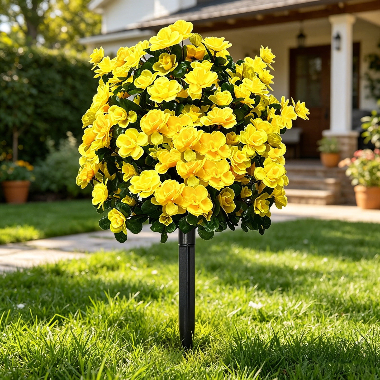 Flower Tree - Rhododendron, Yellow Fabric Flowers, Lifelike Green Leaves, Durable Plastic Stalk, Outdoor Decoration, Fashionable Scene Arrangement, to Insert, Garden, Patio, Yard, UV-Resistant