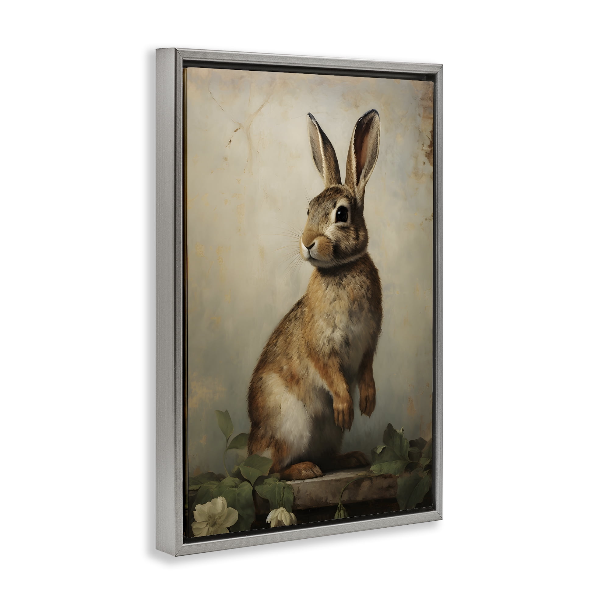 Stupell Industries Dark Rabbit Portrait Animals & Insects Painting Gray Floater Framed Canvas Art Print Wall Art, 21 x 31