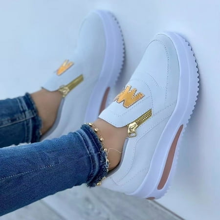

Women‘s Wedge Heeled Casual Shoes Platform Zipper Solid Color Sneakers Women‘s Comfy Casual Shoes