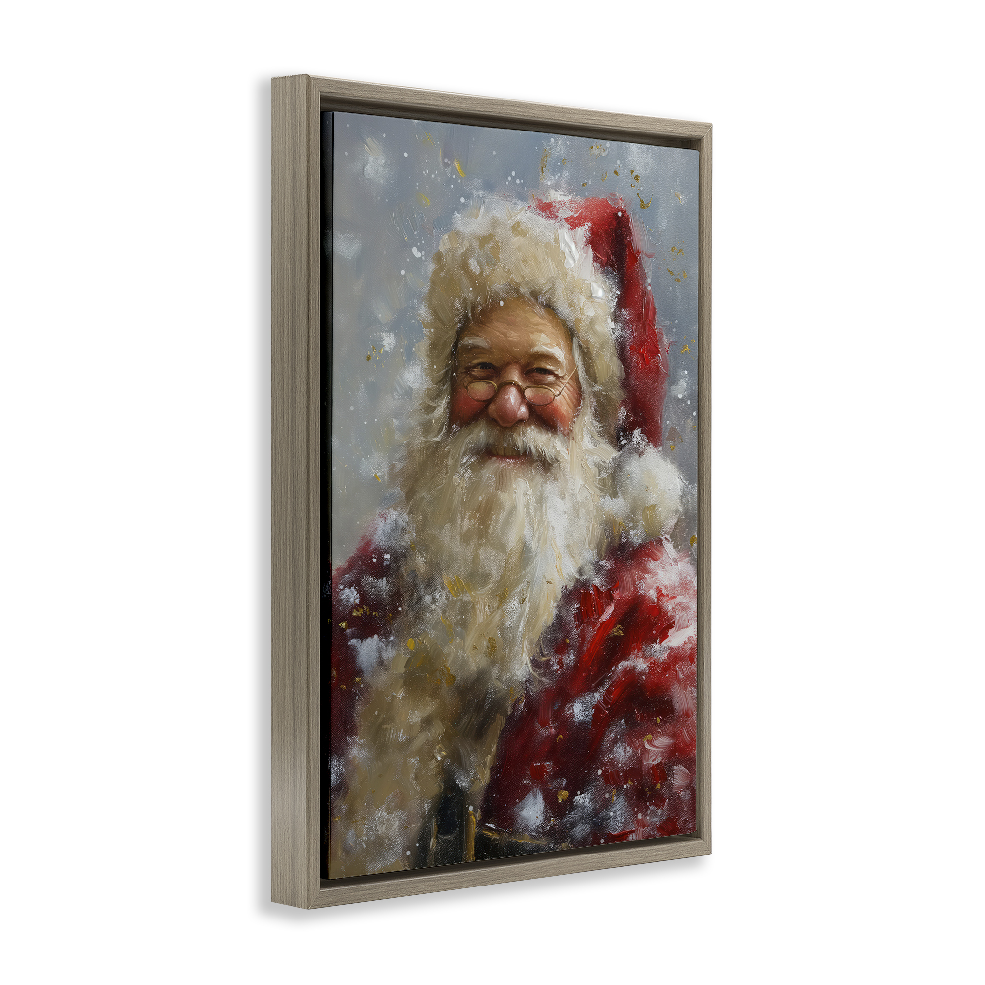 Stupell Industries Smiling Santa Portrait Holiday Painting Brown Floater Framed Art Print Wall Art, 21 x 31