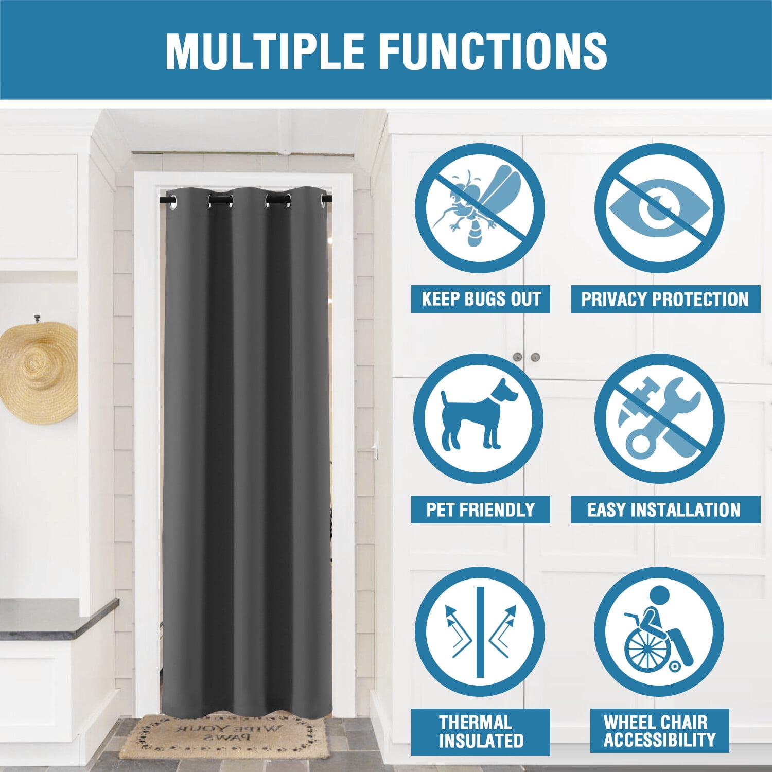 H.VERSIALTEX Blackout Curtains for Doorways and Closets, Thermal Insulated Room Dividers (Charcoal Gray, 42" x 80", 1 Panel)