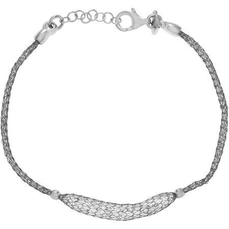 Brinley Co. Women's CZ Sterling Silver Stuffed Mesh Fashion Bracelet, 7, Rhodium