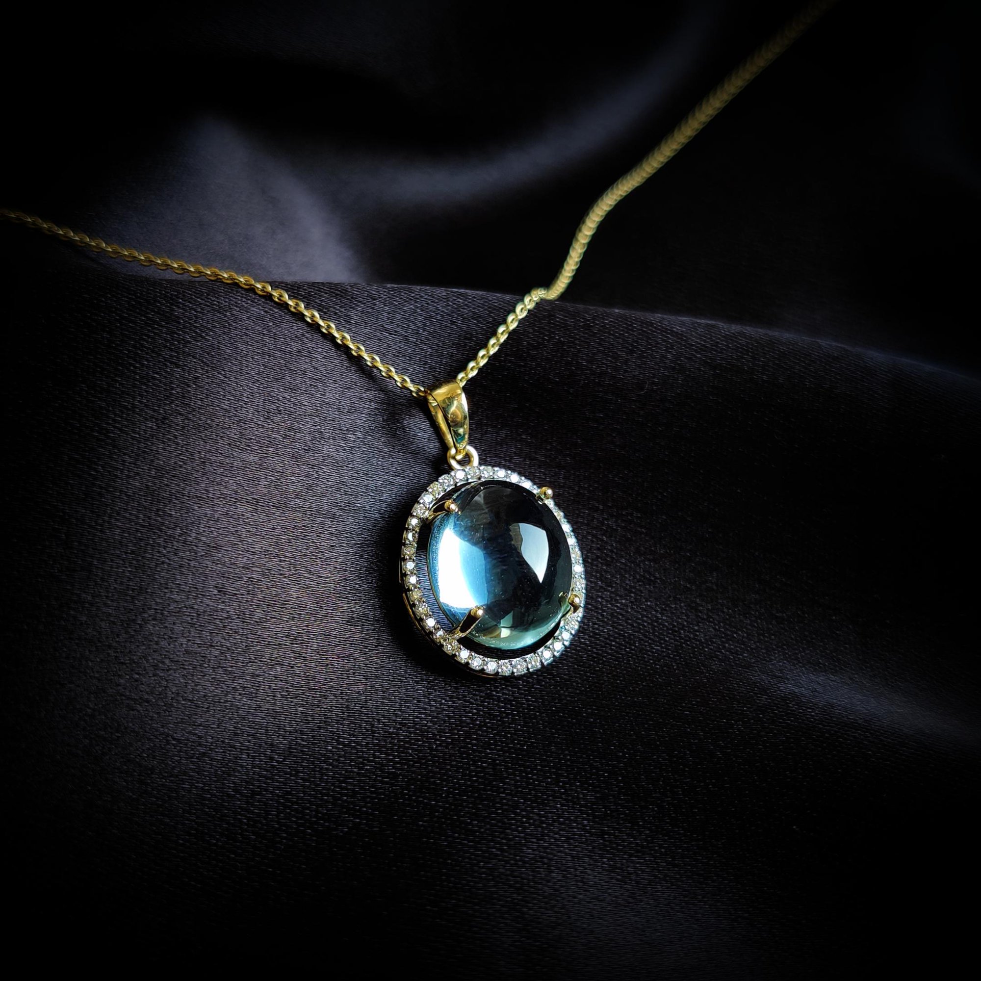 Natural Sky Blue Topaz & Diamond Pendant, 14K Solid Yellow Gold Pendant, December April Birthstone, Blue Topaz Jewelry, Christmas Present