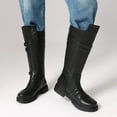thumbnail image 6 of XUNKUSGA Mens Motorcycle Leather Boots Fashion Round Toe Side Buckle Strap Low Heel Knee High Boots Vintage Engineer Biker Boots for Men with Back Zipper,6.5, 6 of 9