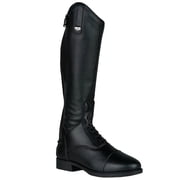 HORZE Rover Kids Tall Field Boots, Starter Horse Riding Boots with Stretchy Easy-Fit Synthetic Leather and Rear Zipper - Black - 4