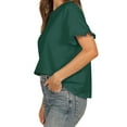 thumbnail image 6 of Liher Summer T-shirts for Women Casual Loose Tunic Blouse Tops Round Neck Ruffle Short Sleeve Basic Tee Shirts Dark Green XL, 6 of 8