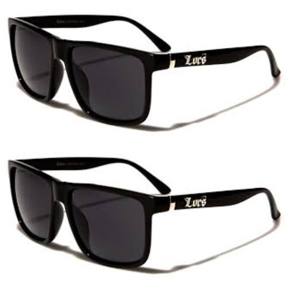 Locs Brand Dark Lens Rectangle Sunglasses, Black, 2 Pair