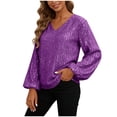 thumbnail image 1 of DXOUPM Women's Long Sleeve Shirts V Neck Sequined Shirt Work Clothes Versatile Daily Wear, 1 of 1