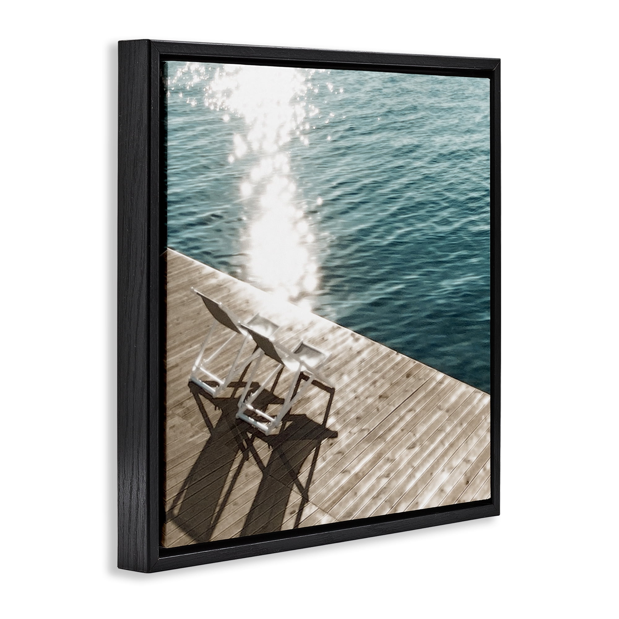 Stupell Industries Deck Chair Shadows Landscape Painting Black Floater Framed Canvas Art Print Wall Art, 18 x 18
