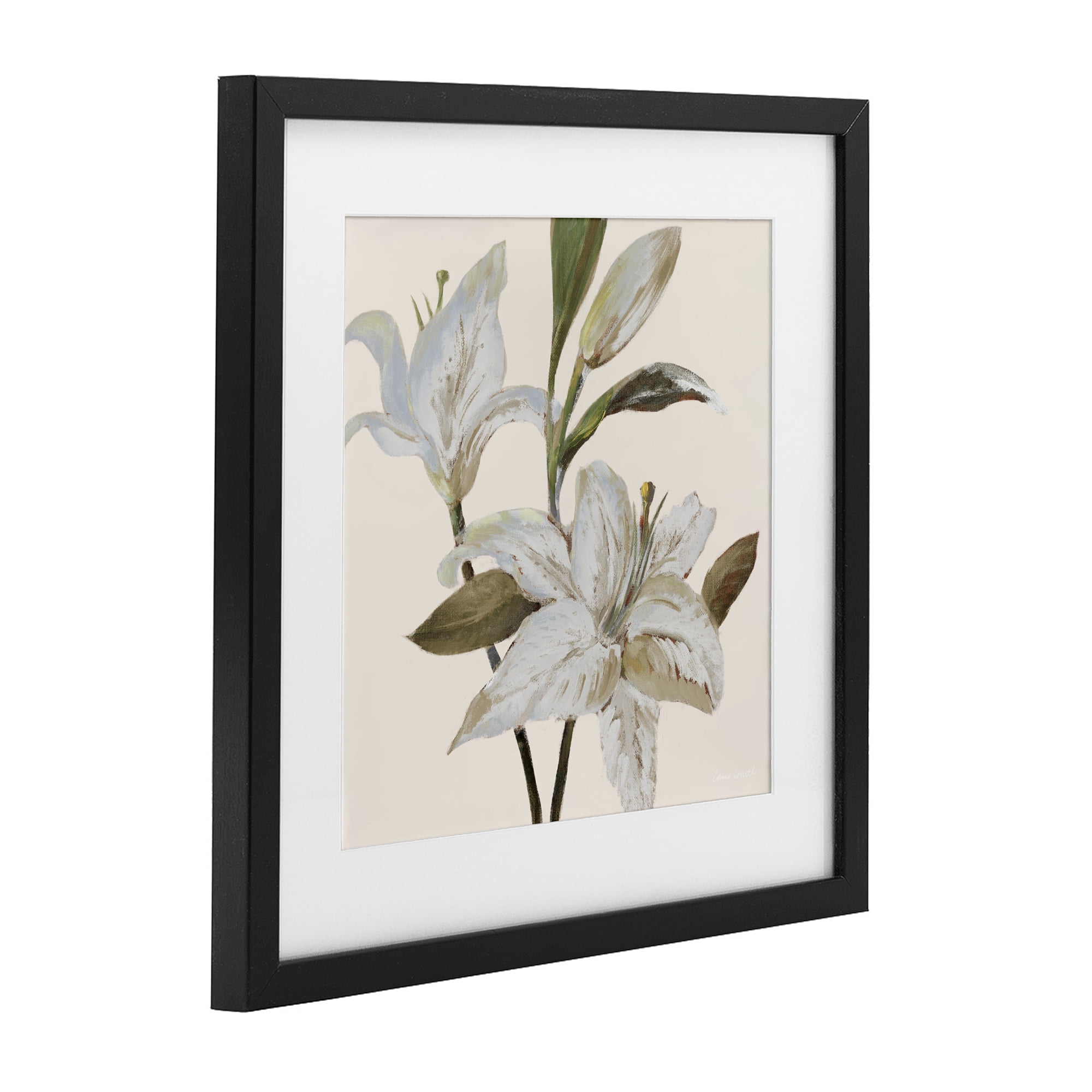 Stupell Industries Lilies Soft Beige Black Framed Print Under Glass, design by Lanie Loreth