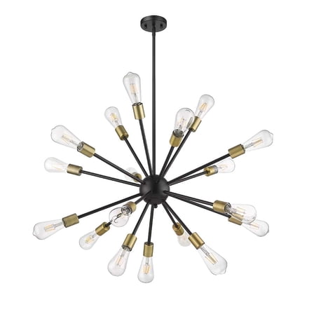 Odyssey Modern Sputnik Chandelier, 18-Light Black and Gold Industrial Pendant Lighting, Mid-Century Modern Hanging Ceiling Light